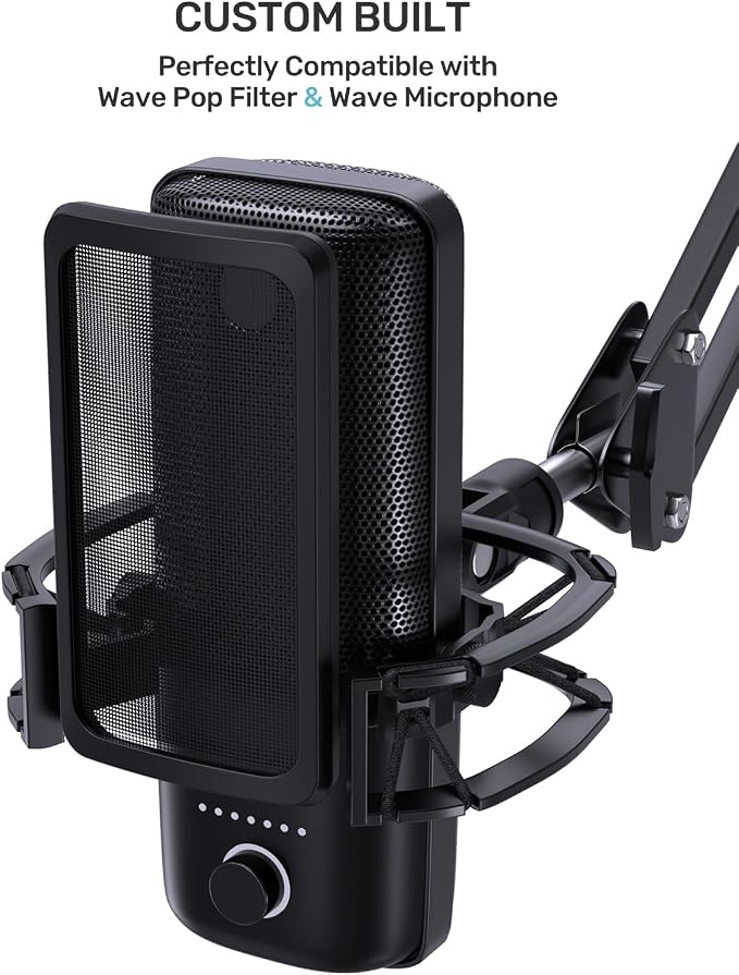 Wave Shouck Mount [Custom Built for Elgato Wave:3/1], Anti-Vibration Suspension Elastic Shock Mount Holder Clip Mic Mount Stand with 3/8" or 1/4" Screw Adapter Compatible with Wave:3/1 Microphone