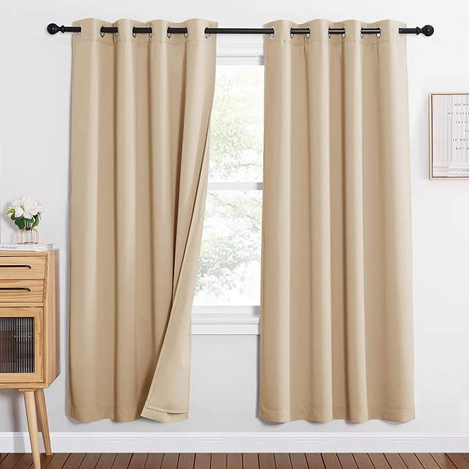 NICETOWN Living Room Noise Reducing Draperies, Privacy Protection & Completely Shaded Sound Blocking Drapes, Lined Insulated Window Treatment Curtain Panels (Biscotti Beige, 2 Pieces, W52 x L72)
