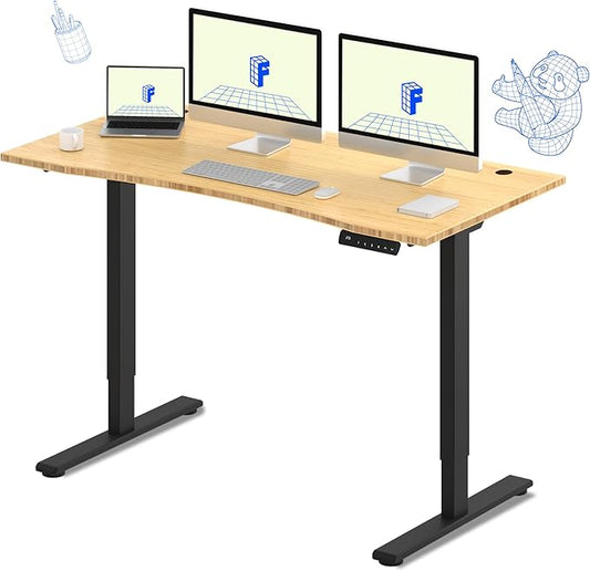 FLEXISPOT E3 Bamboo Dual Motor 60 x 30 Electric Standing Desk Sit Stand Up Desk, Holds 220 lbs, Adjustable Height w/Memory Presets, Solid Bamboo Curved Desktop & Black Frame, Ships in 2 Boxes