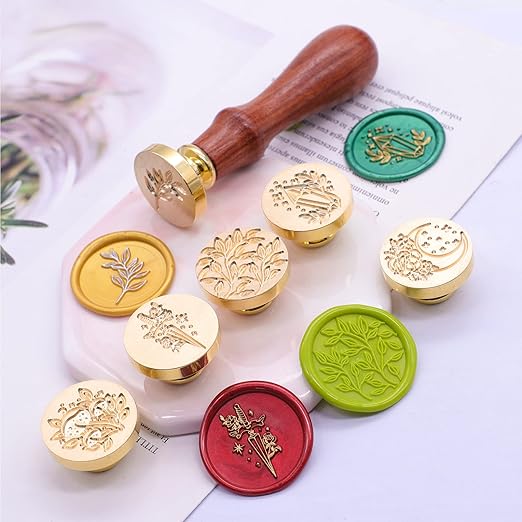 SWANGSA Wax Seal Stamp Set, Vintage 6 Pcs Flower Plant Pattern Sealing Wax Stamp Heads and 1 Wooden Handle for Wedding Greeting Cards Gift (Botanical Set)