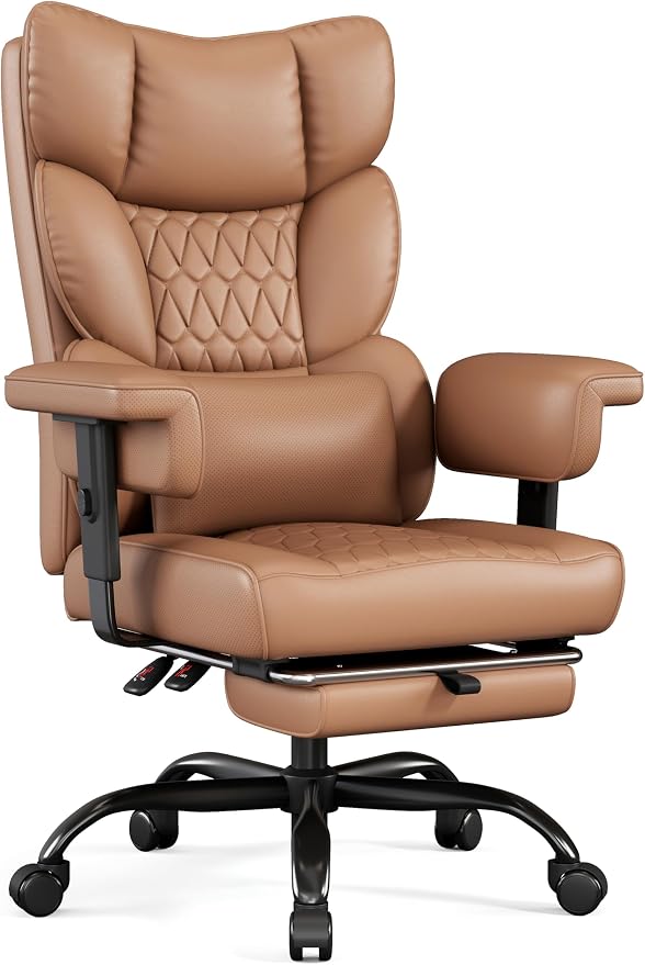 Misolant Big and Tall Office Chair with Footrest, High Back Executive Desk Chair with Adjustable Lift Armrest, 155°Recline，Lumbar Support Pillow, Faux Leather Gaming Chairs for Home or Office