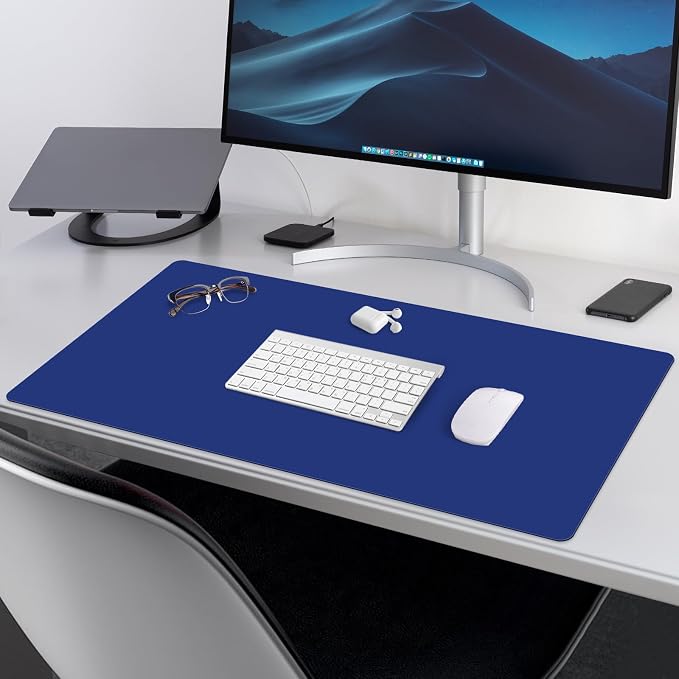 Large Office Leather Desk Mat, Large Mouse and Keyboard Pad, Laptop Pad, Desktop Protector(Dark Blue, 31.5 in. x 15.7 in.)