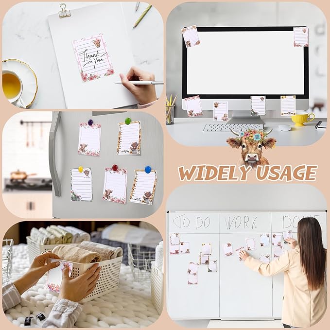 12 Pieces Highland Cow Sticky Notes 3x4 Inch Animal to Do List Just Loves Butterfly Sunflower Memo Notes Highland Cow Gifts Home Kawaii Cute Office Supplies