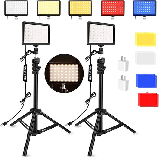 2 Pack LED Video Light, Photography Lighting Kit, 2400-6800K Dimmable Studio Light 97 CRI with Tripod Stand/Color Filters for YouTube/Stream Zoom Call/Vlogging/Video Conference Lighting