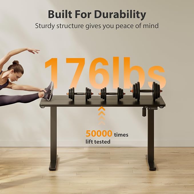 Cubiker Standing Desk, 55x24 Inches Sit Stand Home Office Desk, Electric Stand up Desk, Adjustable Desk with Splice Board, Black Frame/Black Top