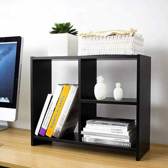 Jerry & Maggie Cubic 3-Tier Wooden Desk Organizer – Jet Black Free-Standing Office Storage Rack with Display Shelves for Home or Workspace, Perfect as Birthday Gift or Accessory Holder