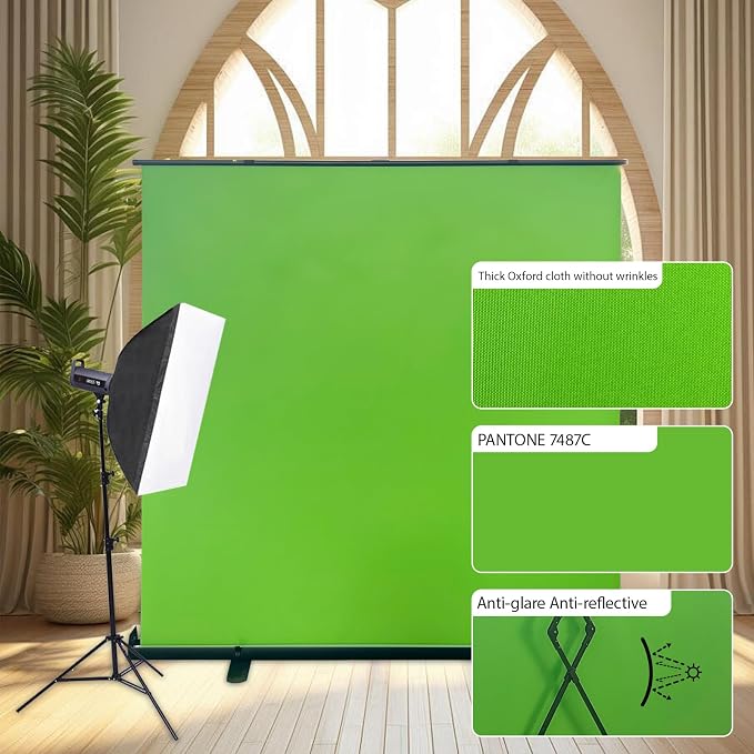 LIHONG(78.7"x78.7"Large Fabric) Pop Up Green Screen Collapsible Chroma Key Backdrop,Portable Retractable Photo Background for Tiktok Video,Live Game,Pull-up&Down Style
