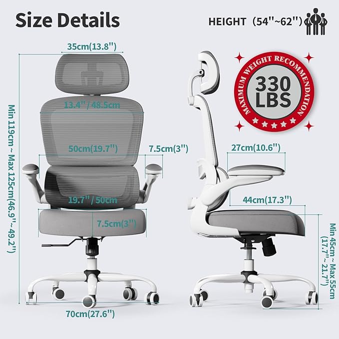 TRALT Office Chair Ergonomic Desk Chair, 330 LBS Home Mesh Office Desk Chairs with Wheels, Comfortable Gaming Chairs (White)