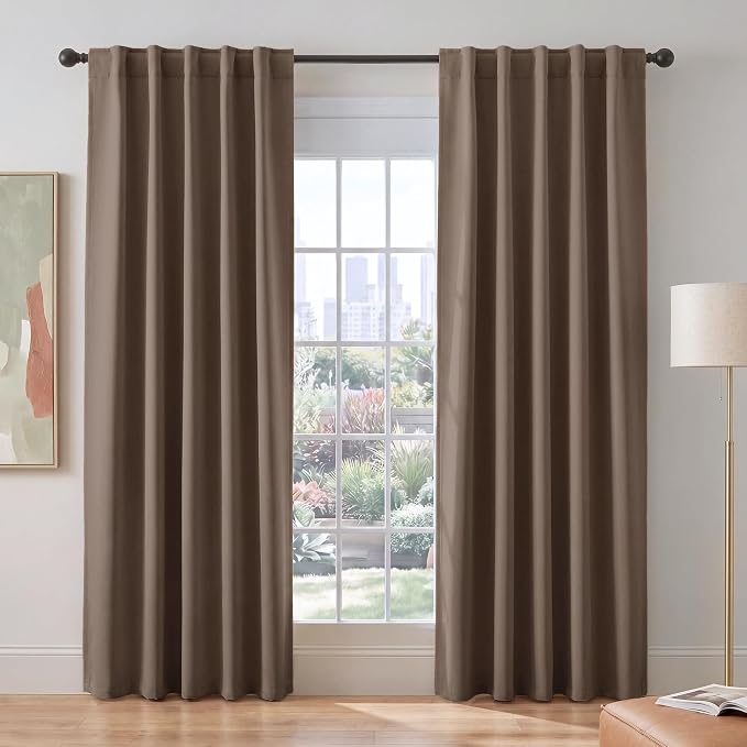 PONY DANCE Blackout 80 inch Length Curtains 2 Panels Set, Thermal Insulated Solid Back Tab Window Drapes for Closet, Temporary Room Divider Curtains for Bedroom Sliding Door, W 42 x L 80 inch, Mocha