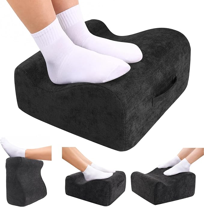 Foot Rest for Under Desk at Work,Curved Ergonomic Footrest for Office,Black | with Washable Cover and Handle, Non-slip bottom, Support Foot Pillow, Leg Elevation Pillow, Support Feet and Legs for Home