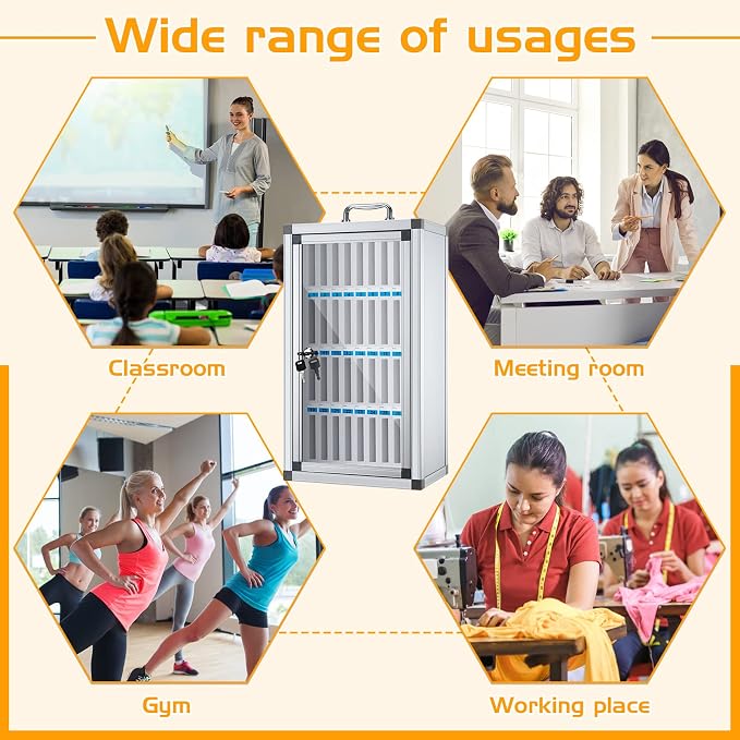Amylove 36 Slots Cell Phone Locker Cabinet Aluminum Alloy Pocket Chart Storage Locker Box Cabinet Wall-Mounted Cell Phones Storage Box with Handle for Office Classroom Gym(White)