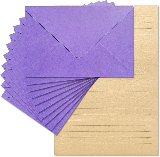 Tuhangcc Premium Velvet-Touch Stationery Set with Unique Design Colors - Best Paper and Elegant 4x6 Envelopes (24 Writing Sheets + 12 Envelopes) for Love Letters and Party Invitations (Purple)