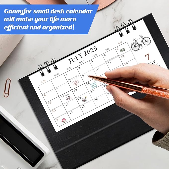 Gannyfer Desk Calendar 2026-2027, Small Standing Flip Desk Calendar, Use from January 2026 to Dec 2027, 24-Month Mini Desktop Calendar for Home, School, Office (6.89" x 3.54" Black)