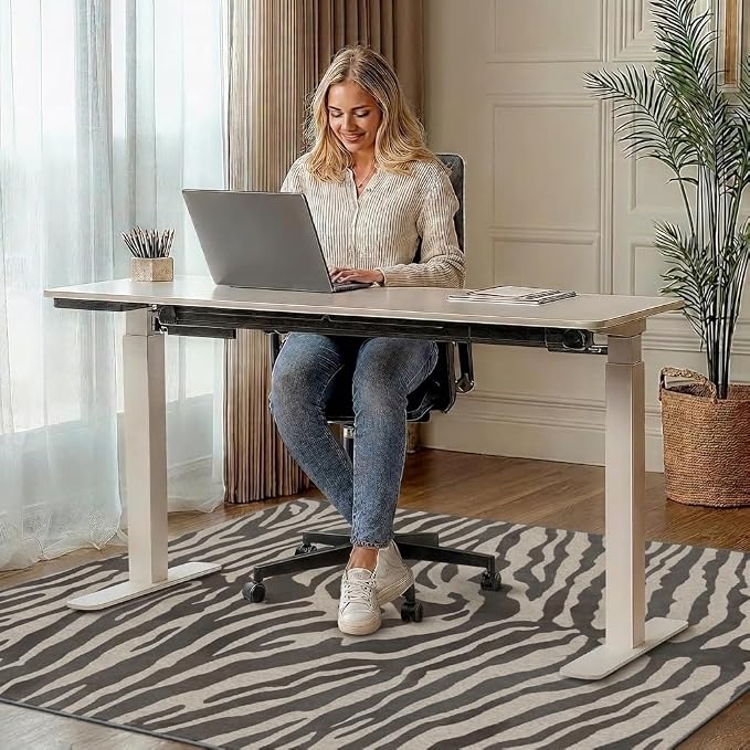 48"x72" Office Chair Mat for Hardwood Tile Floor, Under Desk Carpet Protector for Rolling Computer Chair Mat, Machine Washable Area Rug, Anti-Slip 1/5" Thick Low Pile Thin Vinyl Floor Mat, Zebra