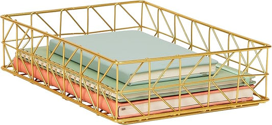 Mind Reader Document Organizer, Desktop Organizer, File Storage, Modern, Office, Metal, 9.5" L x 12.75" W x 3.25" H, Gold