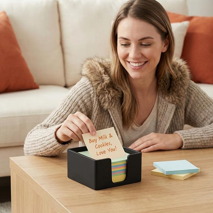 Silicone Sticky Note Holder for Desk - Modern 3x3 Inch Memo Pad Dispenser Post Note Holder, Minimalist Desk Storage Organizer for Office, Home, and School, Black