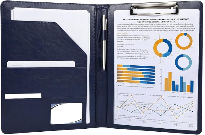 Padfolio Portfolio Binder, Faux Leather Folder, Resume Interview Legal Document Organizer, Letter Sized Writing Pad w/Business Card Holder, A4 Professional Folio for Office Conference (Blue)