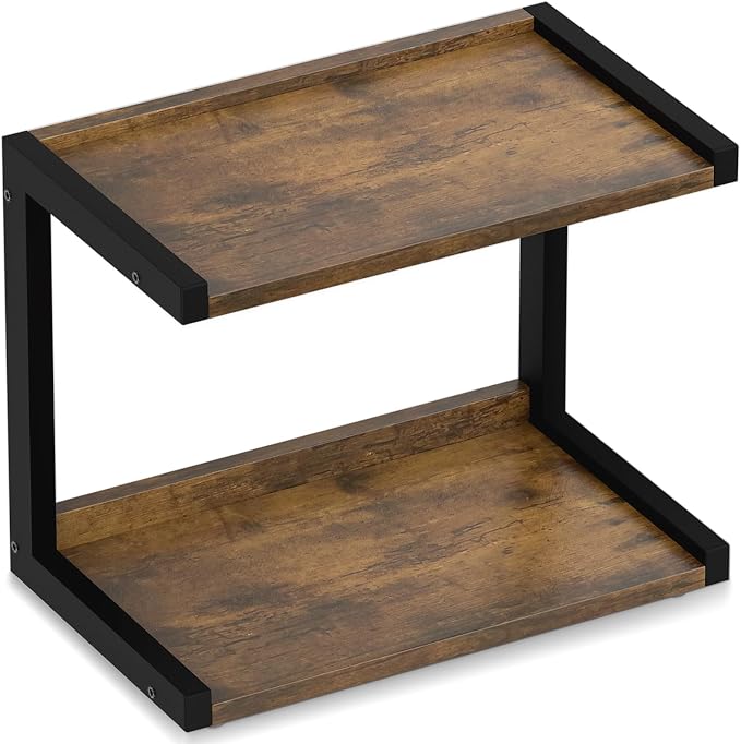 MARTY Kitchen Counter Shelf Organizer, 2 Tier Coffee Station/Bar Organizer | Spice Rack for Countertop, Mugs Cups, Desk Shelf Riser, Bathroom Counter Organizer, Wood+Metal, Rustic Brown