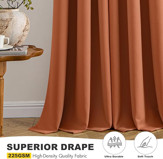 MIULEE Blackout Curtains for Bedroom Living Room 2 Panels, Thermal Insulated Room Darkening Drapes Grommet Noise Reducing Light Blocking Window Treatments 63 Inches Long 40x63 Inch Rust