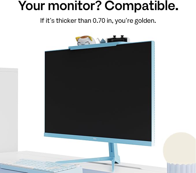 Pixio 12 inch Blue Monitor Storage Top Shelf - Adjustable Platform, Universal Fit, Holds Up to 13lbs, Works on TV, Flat, Curved Monitors, Storage for Webcams, Clocks, Phone, Figures