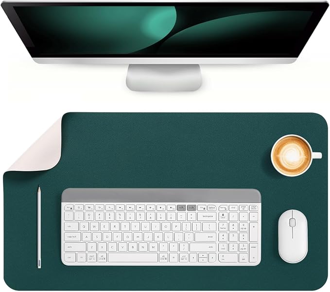 Dual Sided Desk Pad Faux Leather Desk Mat Large Mouse Pad | Desk Pad Protector Non-Slip Waterproof Desk Mouse Pad for Writing Desk, Office, Home(Green White 23.6"X13")