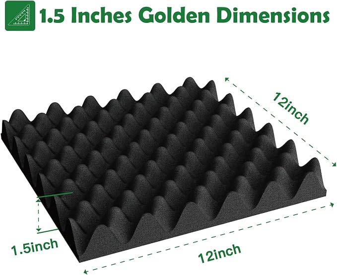 12 Pack 1.5"X12"X12" Acoustic Foam, Sound Proof Egg Crate Foam(Most Soundproofing Design), Upgraded Acoustic Panels, Fire-Retardent Sound Proof Foam Panels for Walls, Doors, Sound Foam Made by WVOVW