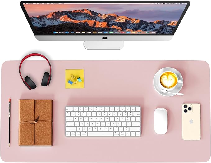 Leather Desk Pad Protector, Waterproof Mouse Pad, PU Desk Mat, Office Desk Cover, Desk Writing Mat for Office/Home/Work/Cubicle (Light Pink) 31.5x15.7 in
