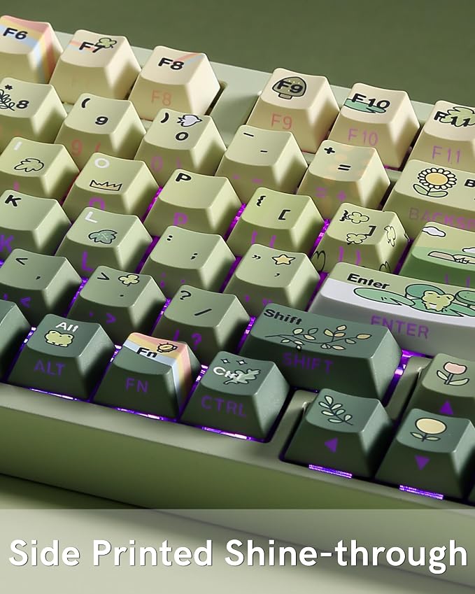 Keymatic Green Frog Cute Keycap Set,128 PBT Custom Keyboard Keycaps,dye Sublimation,Aperture Backlight Cherry Profile Key Cap for Mechanical Keyboard, Compatible with60 70 80 98 100(Only Keycap Set)