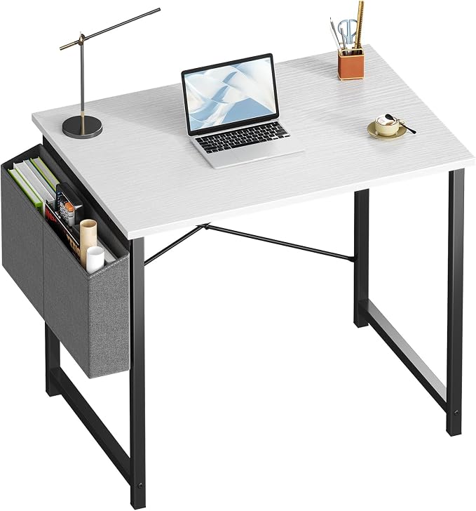 OLIXIS Small Computer Desk, 31 Inch Home Office Desks, Writing Study Craft Work Gaming Table, Computer Workstation for Bedroom Small Spaces with Storage Bag, White