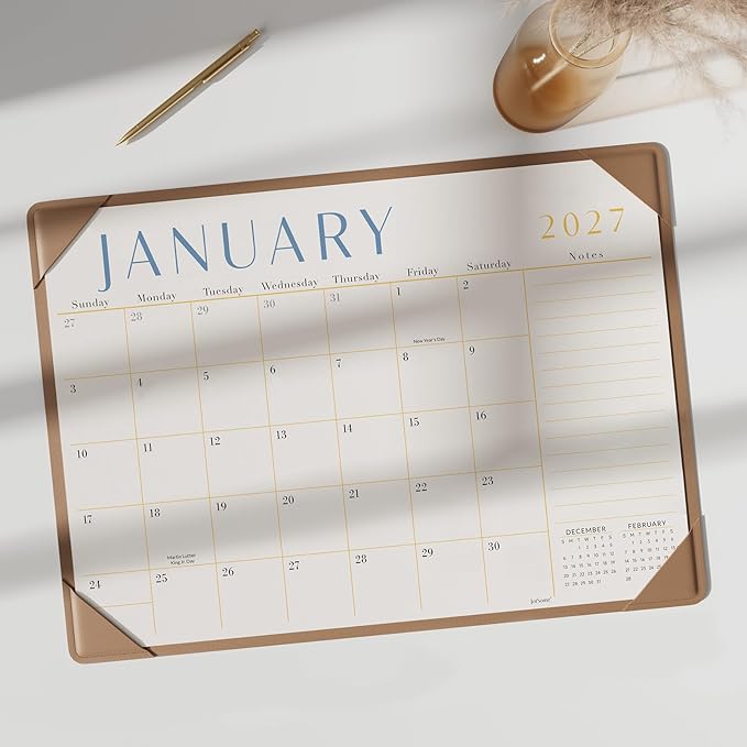 Jotsome Desk Calendar 2026-2027 with Desktop Mat, Desk Pad Calendar From July 2026 to December 2027 17x12 inch, Desk Blotter Calendar for Home Office and School, Easy Organizing (Apricot, 17" x 12")