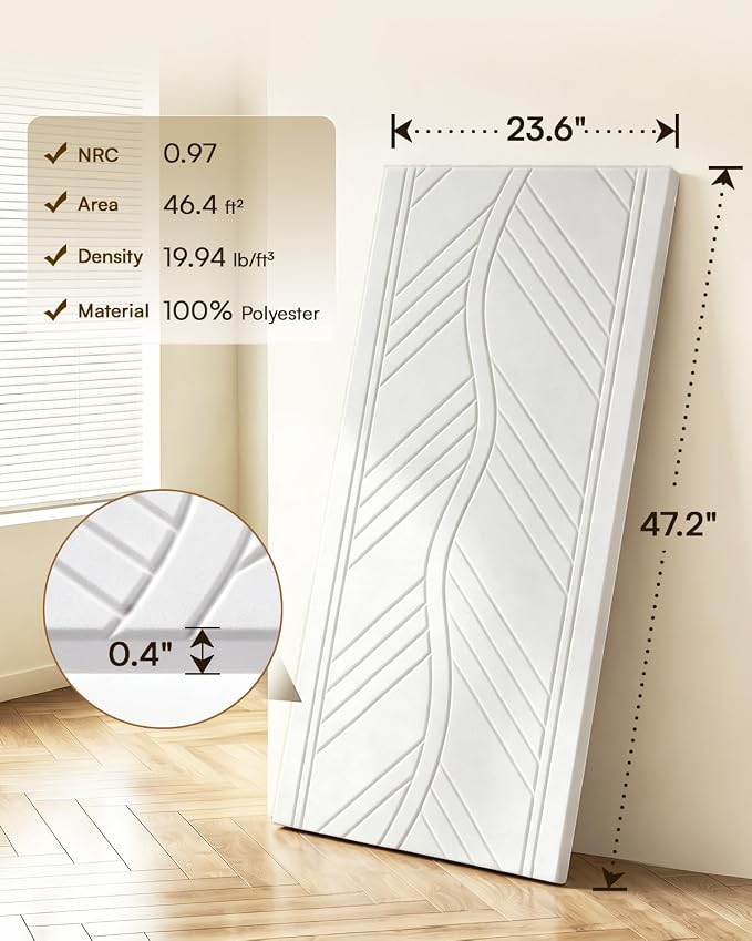 SODOCT 6 Pack Large Acoustic Panels, 47.2" X 23.6" X 0.4" Sound Proof Panels for Walls, Wall Paneles Decorativos Para Pared for Home Studio & Office, White