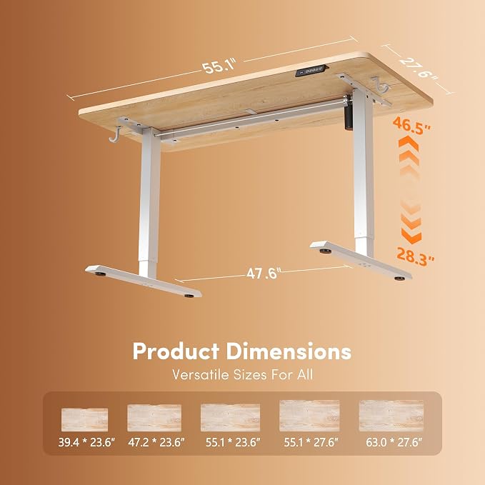 FEZIBO Electric Standing Desk, 55 × 28 Inches Height Adjustable, Sit and Stand Up, Home Office Computer Desk (Maple)