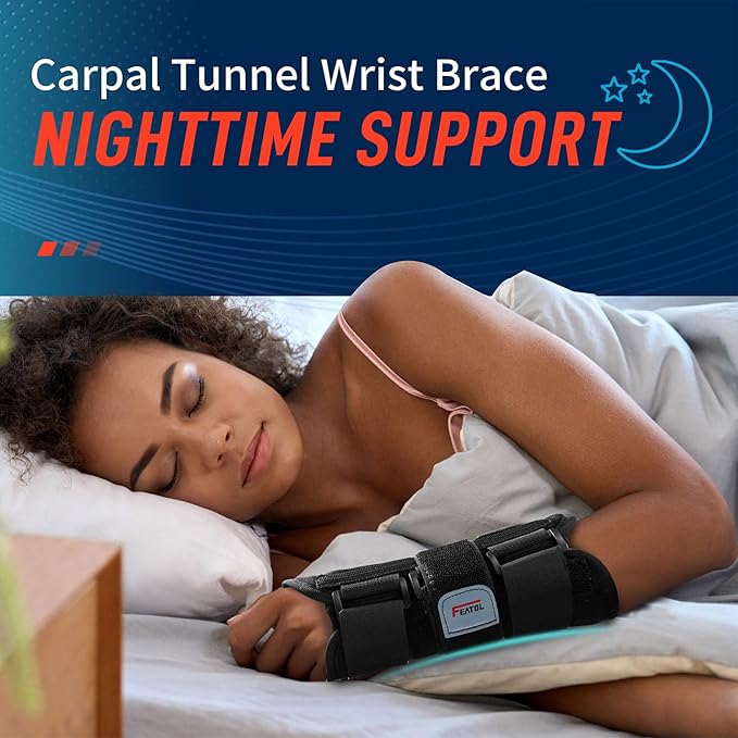 FEATOL Wrist Brace Hand Brace, Carpal Tunnel Wrist Splint Night Support for Women Men, Pain Relief Support -Tendonitis, Arthritis, Sprain, Left Hand, Small/Medium