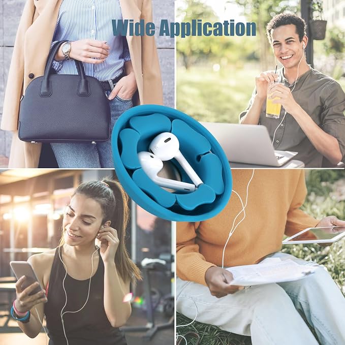 MAIRUI Wired Earbud Case Earphone Headphone Cord Organizer Earbuds Wrap Soft Silicone Magnetic Holder Storage Tangle Free Cable Winder(Peacock Blue)