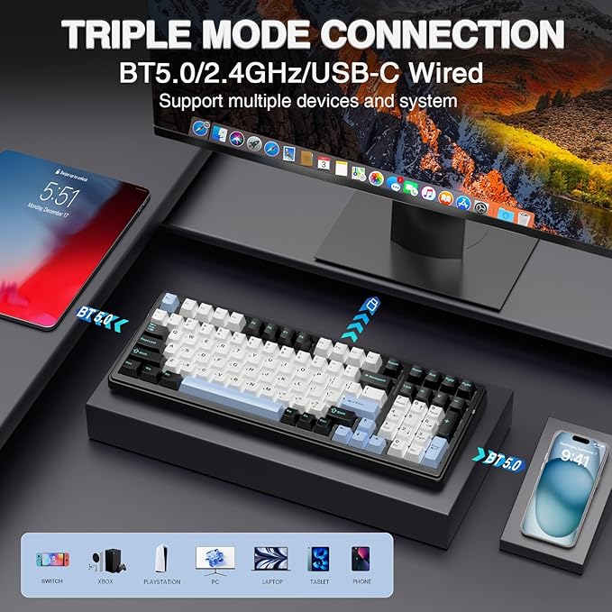 AULA F99 Wireless Mechanical Keyboard,Tri-Mode BT5.0/2.4GHz/USB-C Hot Swappable Custom Keyboard,Pre-lubed Linear Switches,RGB Backlit Gaming Keyboards for PC/Tablet/Xbox/PS4/PS5 (Renewed)