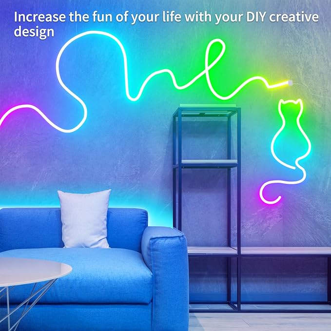 segrass 100ft LED neon Lights with Remote APP Control IP65 Waterproof Flexible Neon LED Strip Lights 24v RGB LED neon Rope Lights for Bedroom Room Outdoors Decor（2 Rolls of 50ft