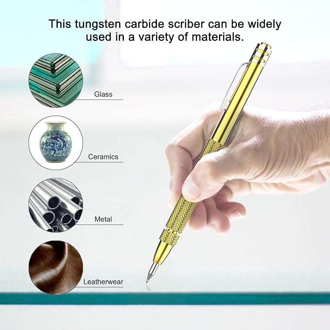 Glieskir 2 Pack Tungsten Carbide Scriber with Magnet,with Extra 12 Replacement Marking Tip And 6-Inch Ruler,Etching Engraving Pen for Glass/Ceramics/Metal Sheet