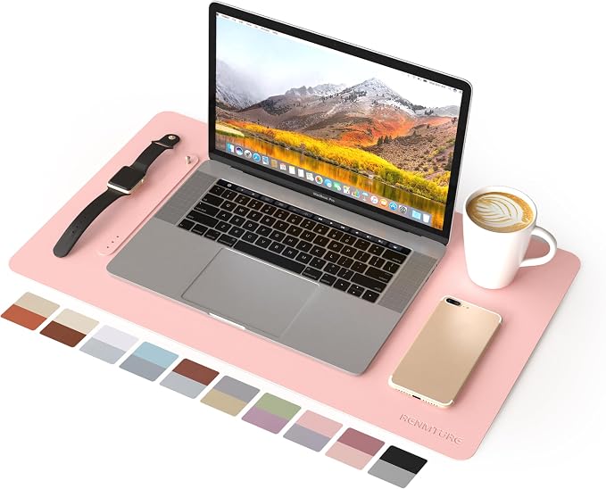 RENMTURE Double-Sided Two-Tone Faux Leather Desk mat Desktop Organization and Accessories Home and Office Large Mouse pad Game and Work (Pink/Gray, 23.6" x 13.7")