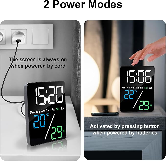 Lafocuse 5.7" LED Digital Alarm Clock Bedside, Table Clocks with Dual Alarm, Date, Day, Temperature, DST, USB Charging, Snooze for Heavy Sleepers Elderly Bedroom Living Room Office