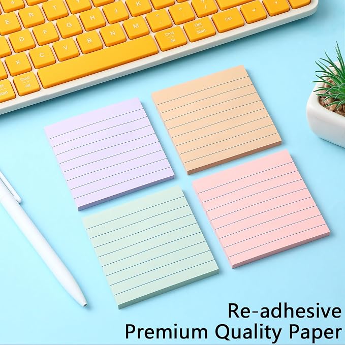 AmazingSpark 12 Pack Lined Sticky Notes 3x3 inch Post Ruled Stickies Super Self Stick Power Memo Pads Multi Colors Notes Pads Vintage Aesthetic School Office Supplies Accessories(Morandi)