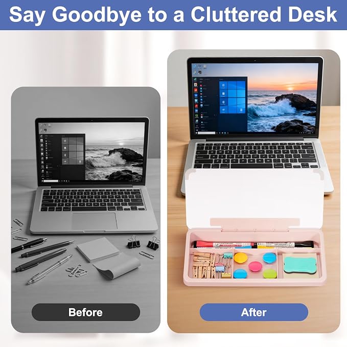 DOLLAR BOSS 12''x7'' Glass Desktop Whiteboard Small Dry Erase Board with Storage Drawer Computer Keyboard Stand Desk Organizer Office Accessories School Supplies with 4 Markers, Pink