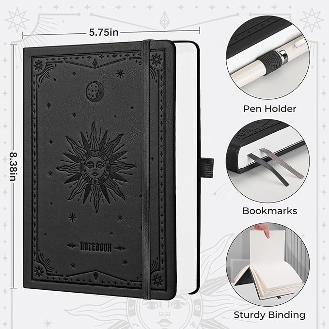 EMSHOI Blank Notebook Journal - 320 Pages, 100gsm Thick Paper, A5 Hardcover Leather, Art Sketchbook for Drawing, Unlined, Plain Sketch Book for Women Men Work Writing, 5.75 X 8.38, Black
