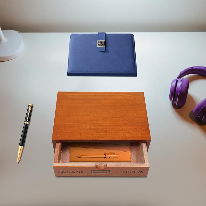 single drawer storage box wooden desk organizer pine wood varnish finish for makeup jewelry stationery small items monitor riser stand home office