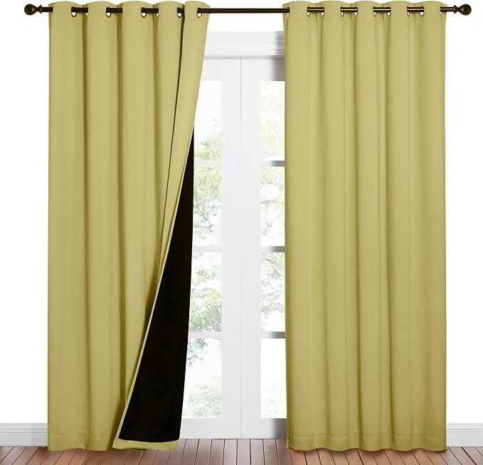 NICETOWN Paler Yellow Full Shade Curtain Panels, Pair of Energy Smart & Noise Blocking Out Blackout Drapes for Dining Room Window, Thermal Insulated Guest Room Lined Window Dressing, 62 x 84 inch