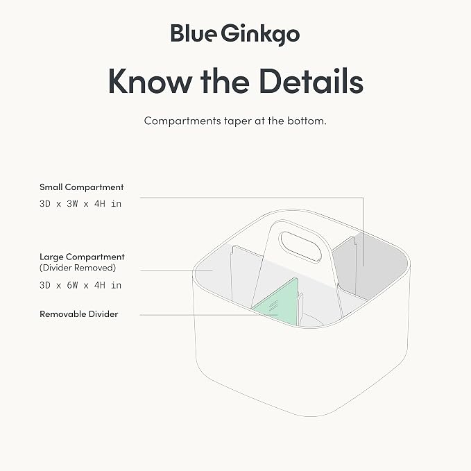 BLUE GINKGO Stackable Organizer Caddy, Square, White, Made in Korea | Portable. Adjustable. Home, Office & School Storage.