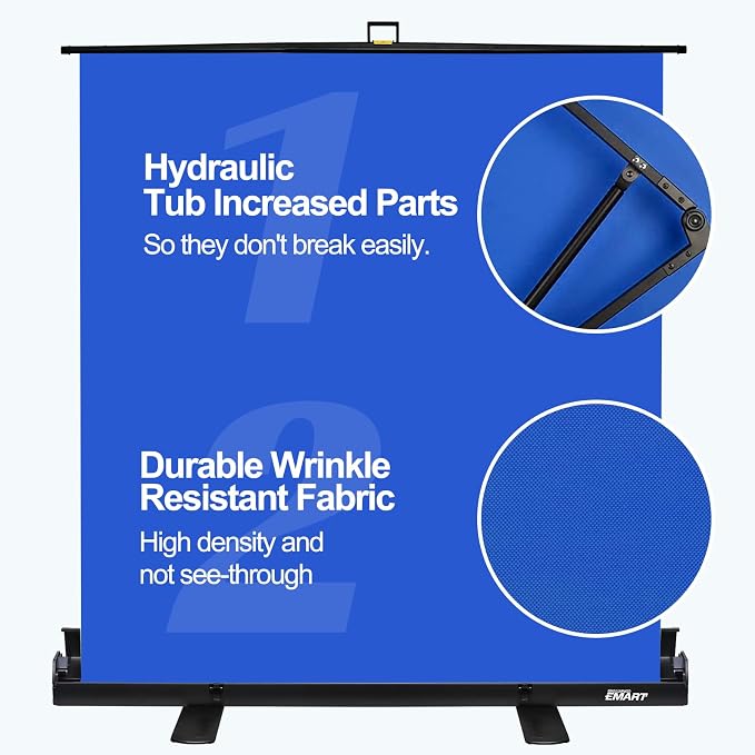 EMART 58x74in Collapsible Blue Backdrop Screen, Retractable Chroma Key Panel for Photo Background Removal, Portable Wrinkle-Resistant Backdrop with Stand for Streaming, Photographic Studio, TikTok