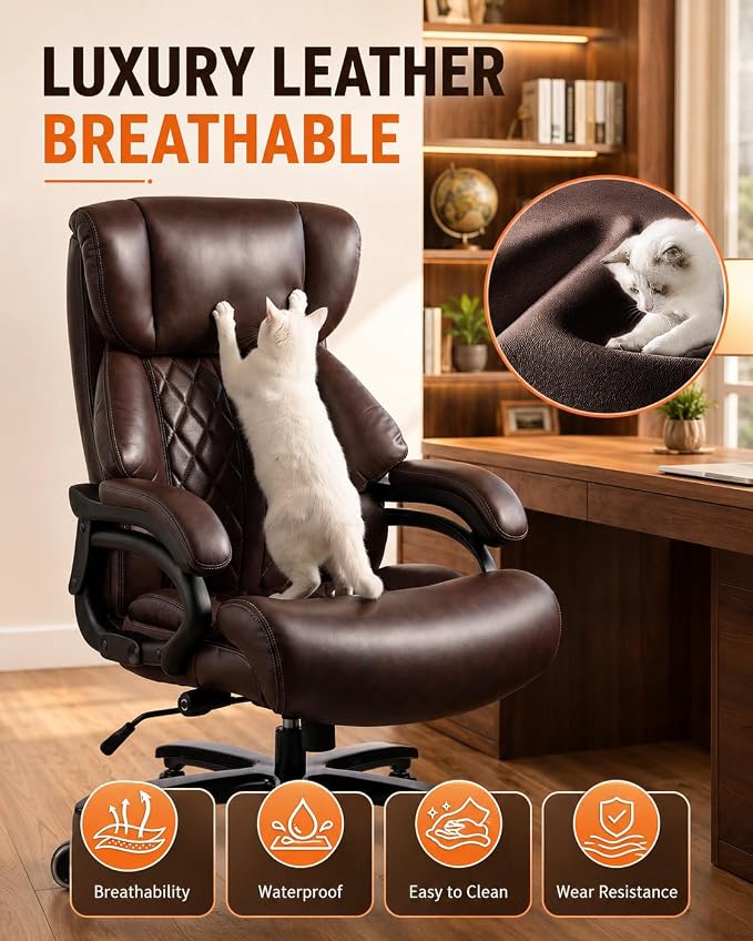 800lbs Executive Chairs, Executive Desk Chairs with Adjustable Lumbar Support, Office Chair for Heavy People, Heavy Duty Office Chair with Quiet Rubber Wheel and Extra Wide seat