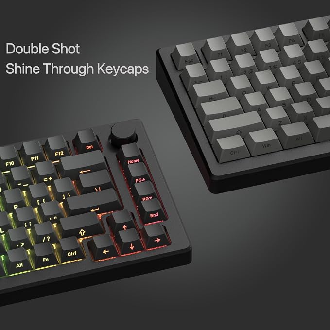 dagaladoo Double Shot PBT keycaps for Mechanical Keyboard,Shine Through keycap Cherry Profile,Gradient Grey,Side Printed Keyboard caps for Mechanical Gaming Keyboards(121key,only keycaps)