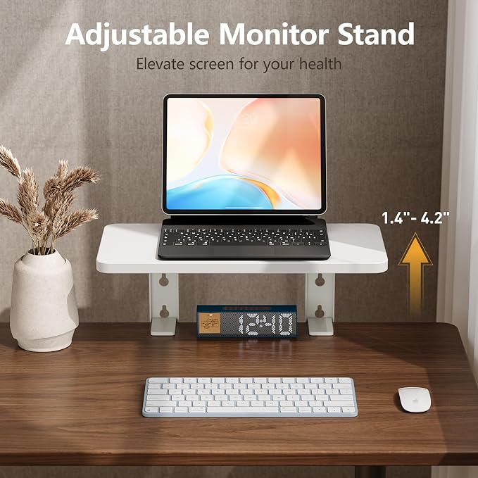 3 in 1 Clamp-on Desk Extender Shelf, 15.7×7.5 Inch, White | Adjustable Desk Riser for Monitor & Keyboard, Heavy-Duty Side/Top Desk Organizer Shelf, Desktop Storage for Office Supplies