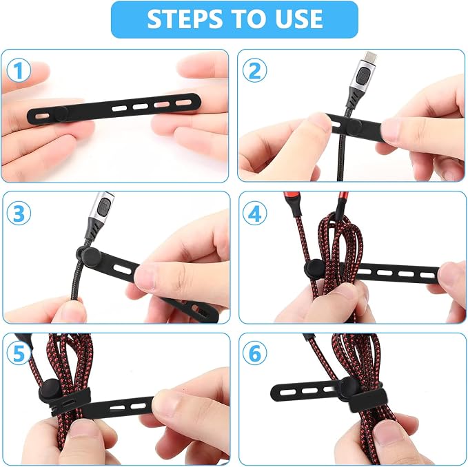 25 Pcs Black Silicone Cable Ties, Reusable Cable Straps Wire Organizer. | Cable Management Cord Organizer for Fastening Earphone Phone Charger Home Office Desk Kitchen Appliances Cable Cords Wires